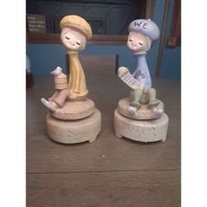 Set Of 2 Vintage UCTCI Figurine Poppet Folk Bohemian Music Box Beer Barrel Polka